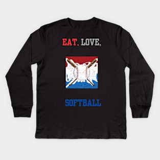 EAT, LOVE, SOFTBALL Kids Long Sleeve T-Shirt